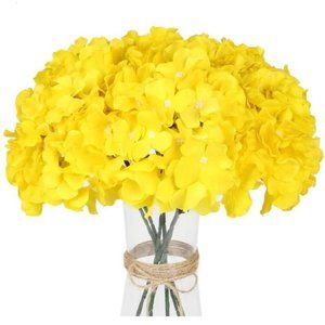 10 pack Yellow Silk Hydrangea Flower Floral with Stems Wedding Home Bouquet